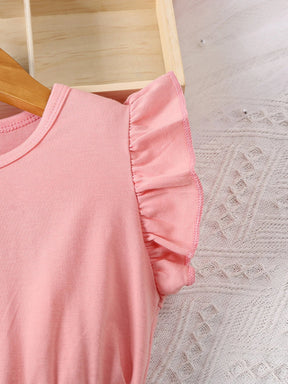 Vestido Infantil Floral de Verão com Babados e Cinto – Estilo Romântico e Mangas Voaladas