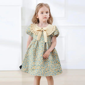 Vestido Infantil de Verão com Gola Boneca e Laço – Estilo Princesa Coreano