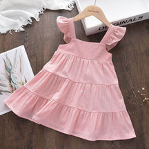 Vestido Infantil de Verão com Babados – Estilo Princesa Coreano, Sem Mangas e Cores Sólidas