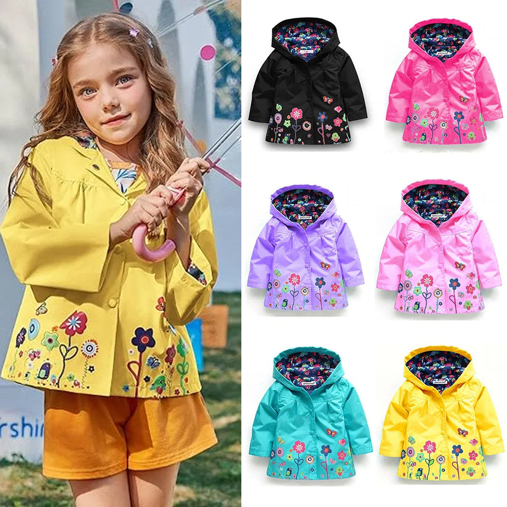 Capa de Chuva Infantil com Capuz – Jaqueta Impermeável Estampada para Meninas e Meninos