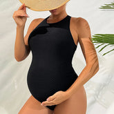 Maiô Gestante Preto Texturizado Confortável – Moda Praia Maternidade Elegante