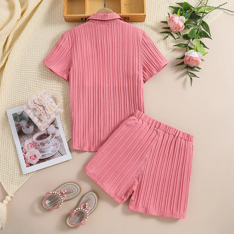 Conjunto Infantil Feminino Rosa Canelado – Estilo e Conforto para o Dia a Dia