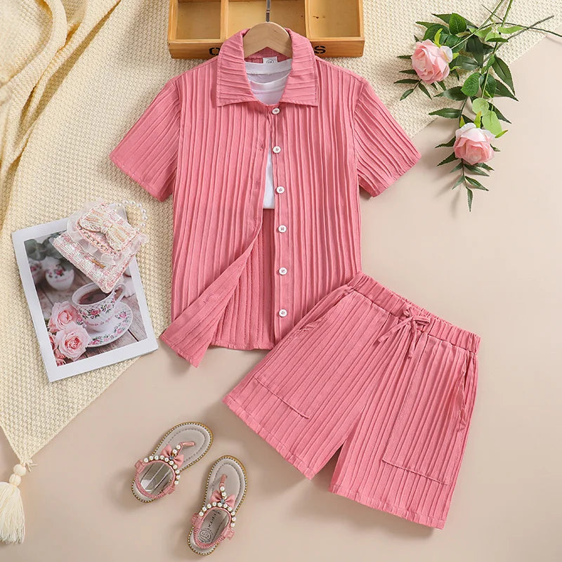 Conjunto Infantil Feminino Rosa Canelado – Estilo e Conforto para o Dia a Dia