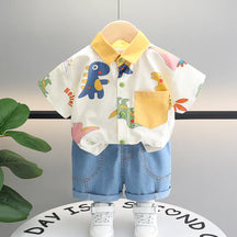 Conjunto Infantil de Verão com Estampa de Dinossauro – Camisa e Short 2 Peças