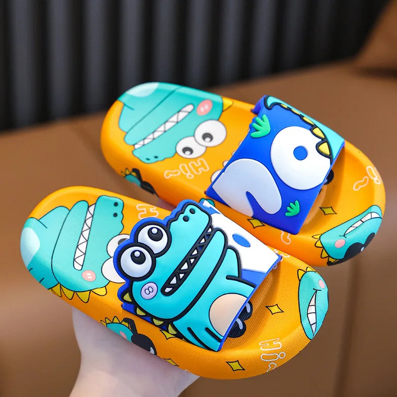Chinelo Infantil Dinossauro Azul – Sandália Slide Confortável e Antiderrapante para Meninos e Meninas