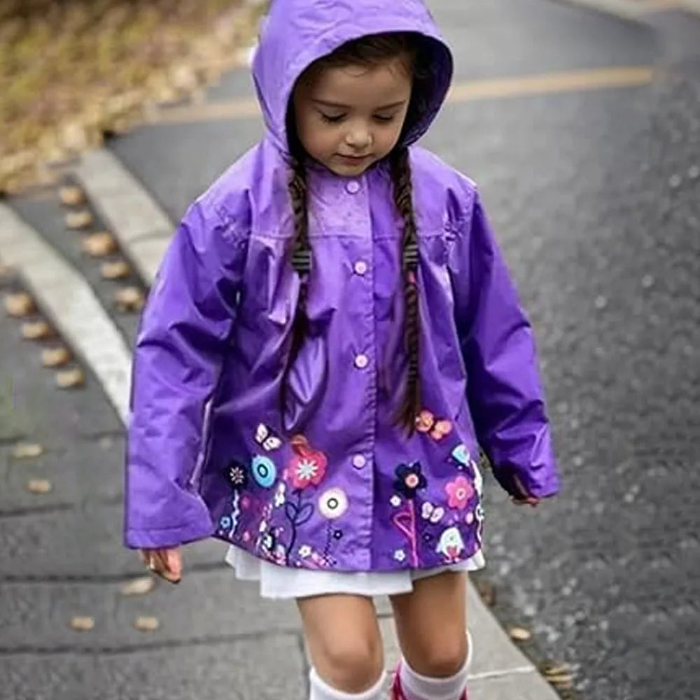 Capa de Chuva Infantil com Capuz – Jaqueta Impermeável Estampada para Meninas e Meninos