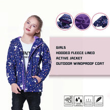 Jaqueta Infantil Impermeável Forrada em Fleece – Corta-Vento de Primavera e Outono para Meninas