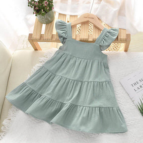 Vestido Infantil de Verão com Babados – Estilo Princesa Coreano, Sem Mangas e Cores Sólidas