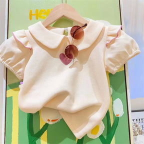 Conjunto Infantil Feminino Blusa Amarela e Saia Rosa com Corações – Charme e Delicadeza para as Pequenas