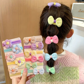 Kit com 12 Elásticos de Cabelo Femininos – Laços Florais Estilo Princesa