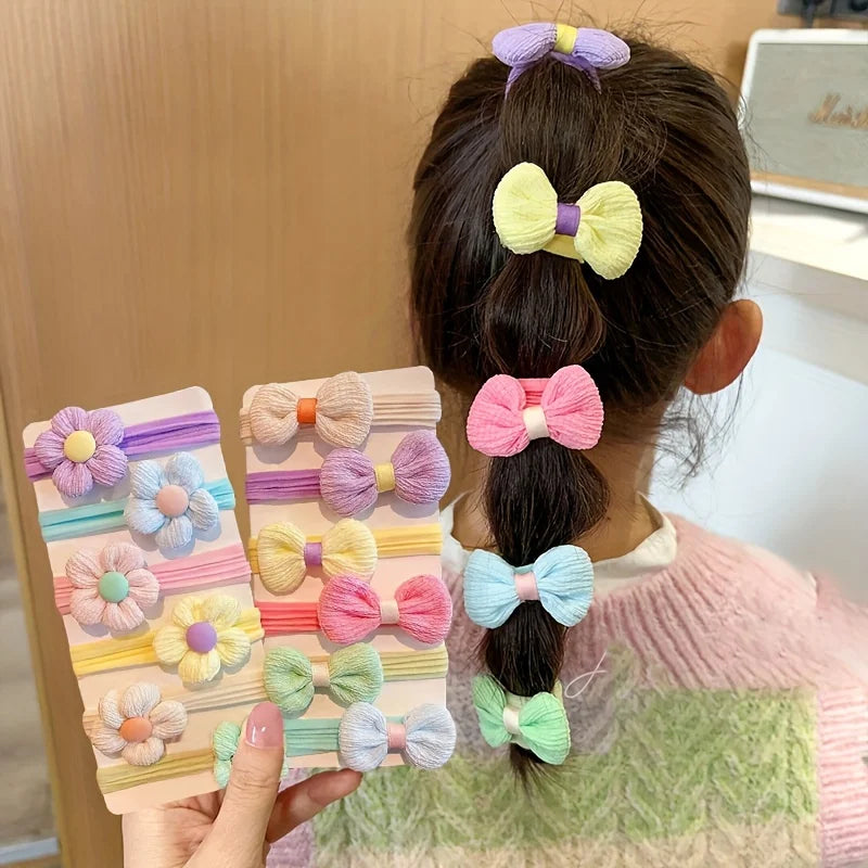 Kit com 12 Elásticos de Cabelo Femininos – Laços Florais Estilo Princesa