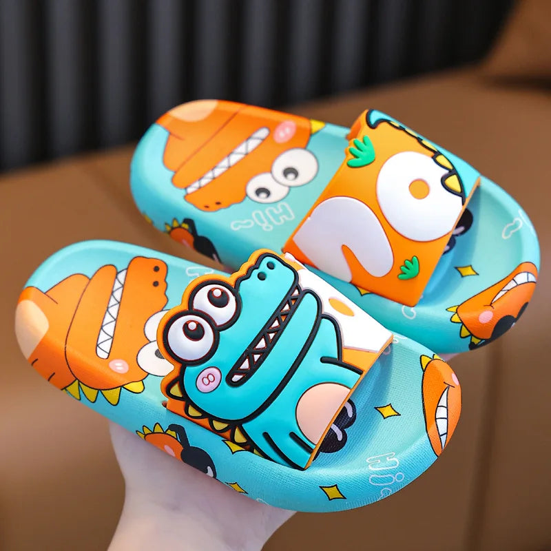 Chinelo Infantil Dinossauro Azul – Sandália Slide Confortável e Antiderrapante para Meninos e Meninas
