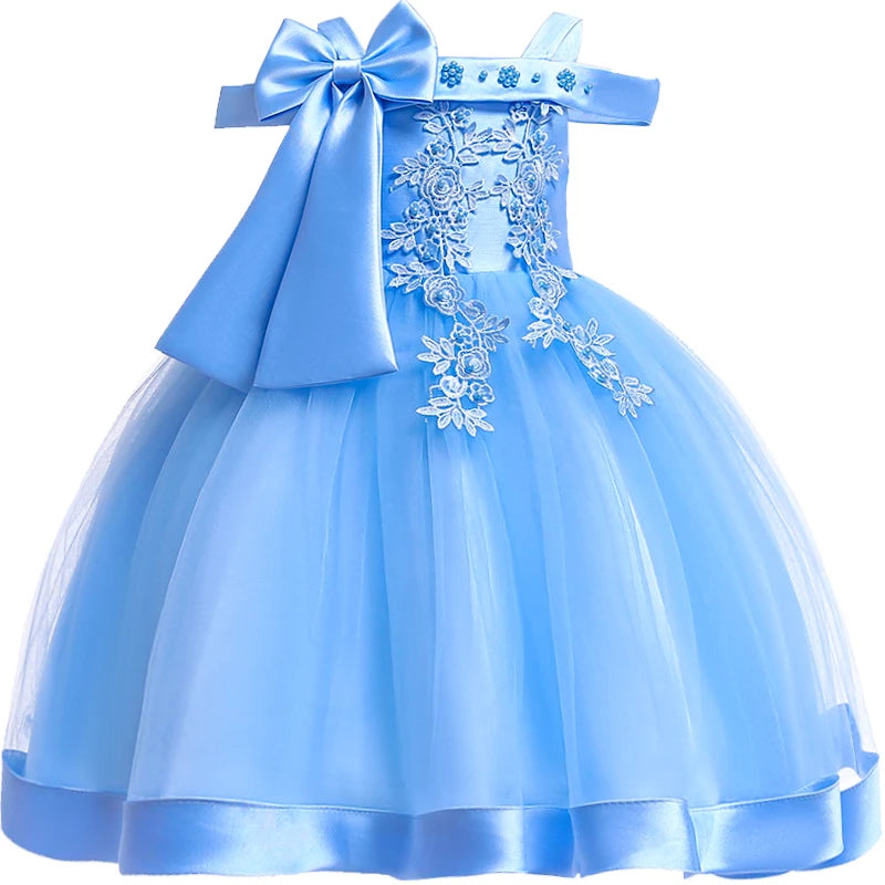 Vestido de Festa Infantil com Flores e Laço