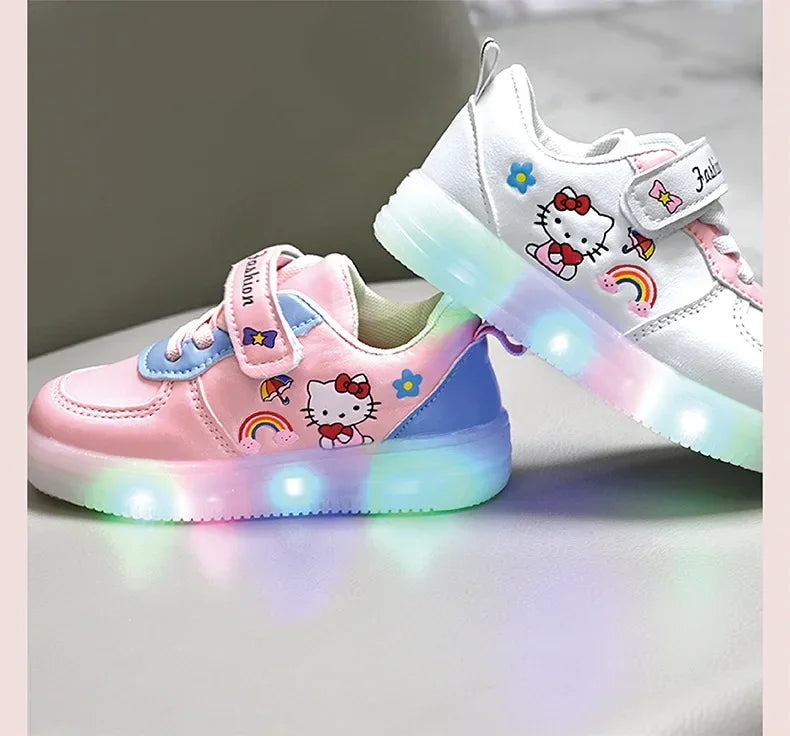Tênis Infantil Hello Kitty com LED – Sapato Iluminado Rosa para Meninas