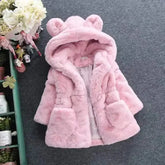 Casaco Infantil de Inverno com Capuz e Orelhinhas de Urso – Pelúcia Rosa Super Fofinha