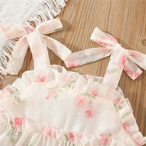 Vestido Infantil de Verão em Mousseline Floral – Sem Mangas com Laço Decorativo