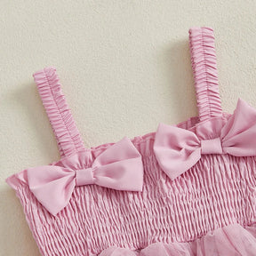 Vestido Infantil Rosa com Babados em Camadas e Laços – Roupa de Festa para Meninas