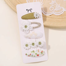 Conjunto 5 Presilhas de Cabelo Infantil – Mini Laços Florais, Coelhinho e Princesa