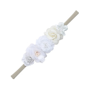 5 Tiaras Florais para Bebê Recém-Nascido – Faixas de Cabelo de Nylon com Flores Artificiais e Strass