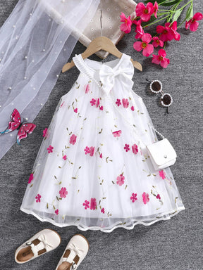 Vestido Infantil de Festa com Laço e Bordado Floral – Roupa Elegante para Meninas