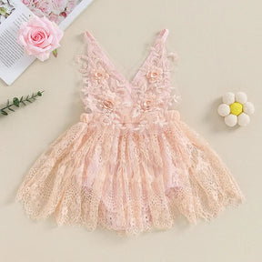 Vestido Infantil de Renda Rosa com Bordado Floral – Roupa de Festa para Bebês e Meninas