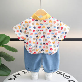 Conjunto Infantil de Verão com Estampa de Dinossauro – Camisa e Short 2 Peças