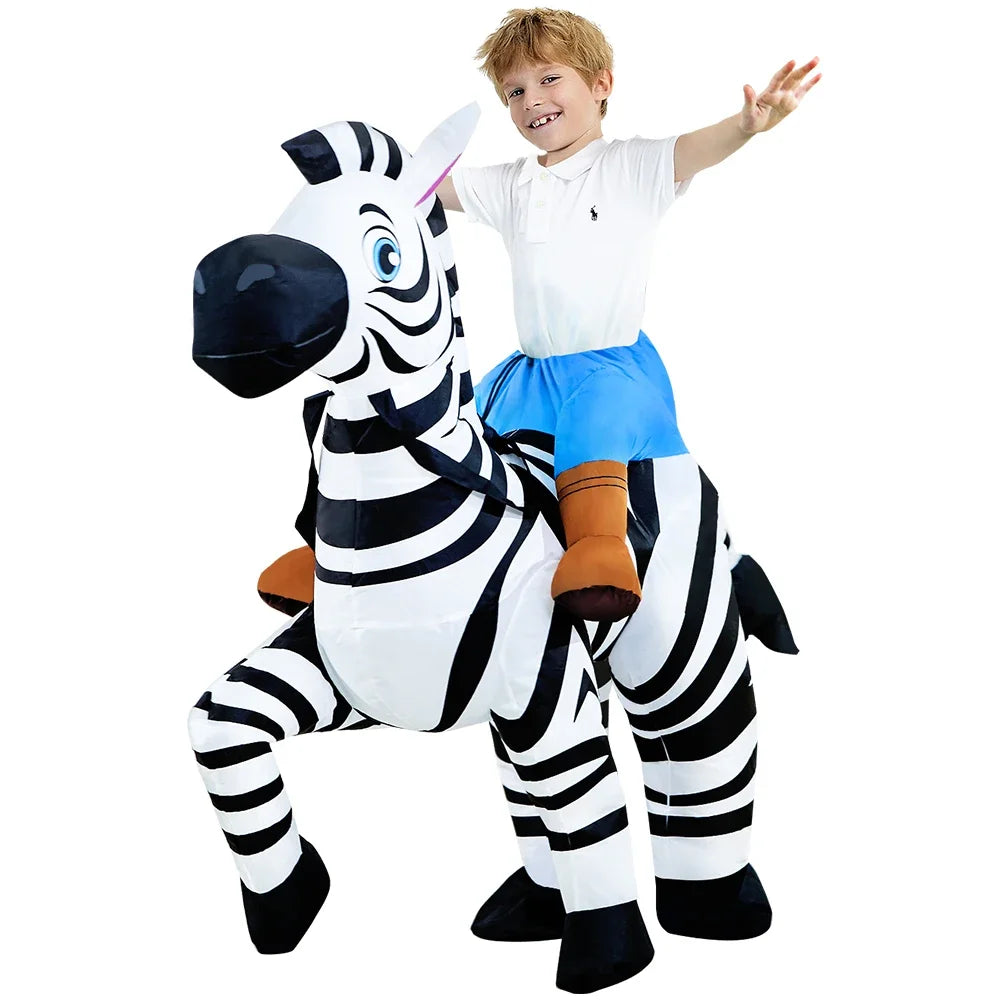 Fantasia Inflável de Zebra Adulto e Infantil com Ventilador Elétrico