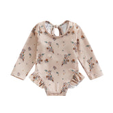 Maiô Infantil Floral Manga Longa com Babados