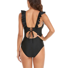 Maiô Gestante Preto com Babados – Elegância e Conforto na Maternidade