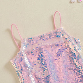 Vestido Infantil de Festa com Paetês e Camadas de Tule – Alças Finas e Babados Elegantes
