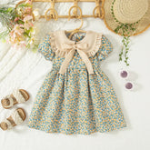 Vestido Infantil de Verão com Gola Boneca e Laço – Estilo Princesa Coreano