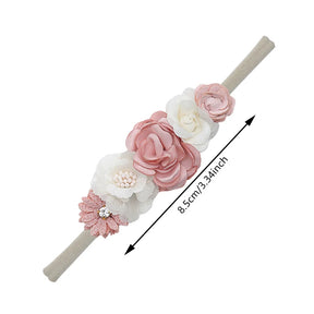 5 Tiaras Florais para Bebê Recém-Nascido – Faixas de Cabelo de Nylon com Flores Artificiais e Strass