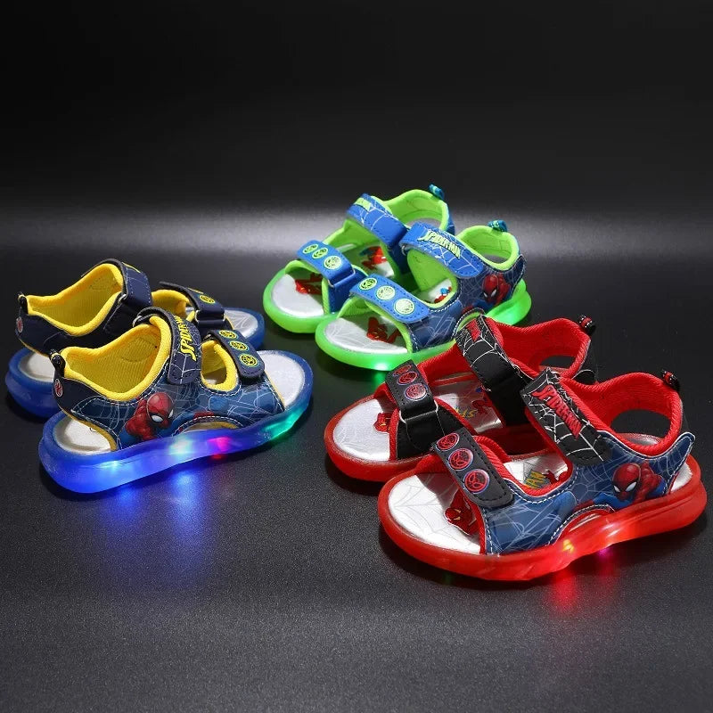 Sandália Infantil Homem-Aranha com LED – Sandália Iluminada Antiderrapante para Meninos