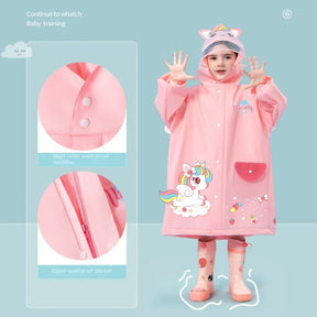 Capa de Chuva Infantil Impermeável com Estampa de Dinossauro ou Unicórnio – Com Espaço para Mochila | Poncho Escolar para Meninos e Meninas