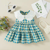 Vestido Infantil Feminino Xadrez Azul com Gola Branca Bordada – Delicadeza e Estilo para as Pequenas