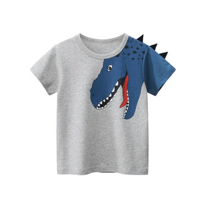 Camisetas Infantis 100% Algodão com Estampa 3D – Tubarões e Dinossauros Divertidos