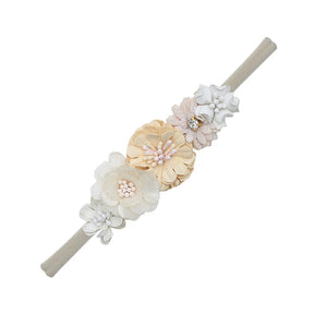 5 Tiaras Florais para Bebê Recém-Nascido – Faixas de Cabelo de Nylon com Flores Artificiais e Strass