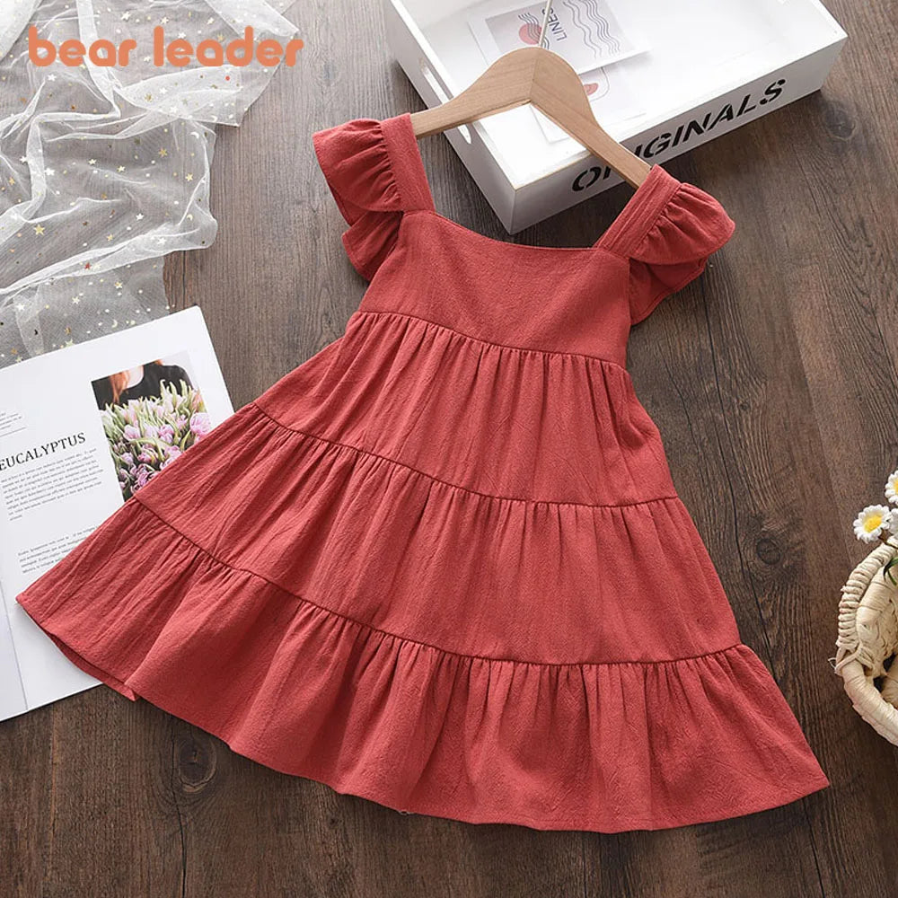 Vestido Infantil de Verão com Babados – Estilo Princesa Coreano, Sem Mangas e Cores Sólidas