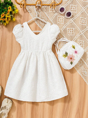 Vestido Infantil Branco Bordado com Bolero e Bolsa – Roupa de Festa para Meninas