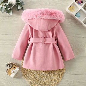Casaco Infantil de Inverno com Capuz e Laço – Pelúcia Rosa Quentinha para Meninas