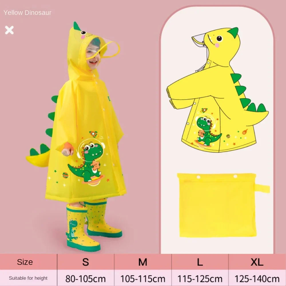 Capa de Chuva Infantil Impermeável com Estampa de Dinossauro ou Unicórnio – Com Espaço para Mochila | Poncho Escolar para Meninos e Meninas