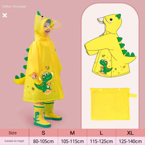 Capa de Chuva Infantil Impermeável com Estampa de Dinossauro ou Unicórnio – Com Espaço para Mochila | Poncho Escolar para Meninos e Meninas