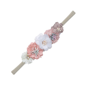 5 Tiaras Florais para Bebê Recém-Nascido – Faixas de Cabelo de Nylon com Flores Artificiais e Strass
