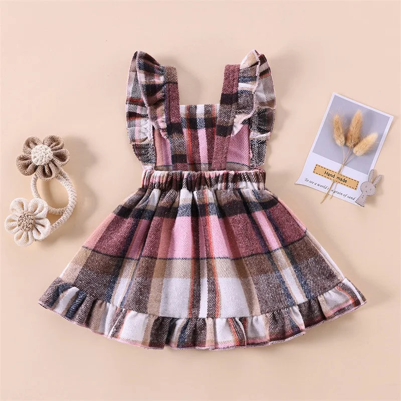 Vestido Infantil Xadrez com Babados – Modelo Trapézio de Inverno para Meninas